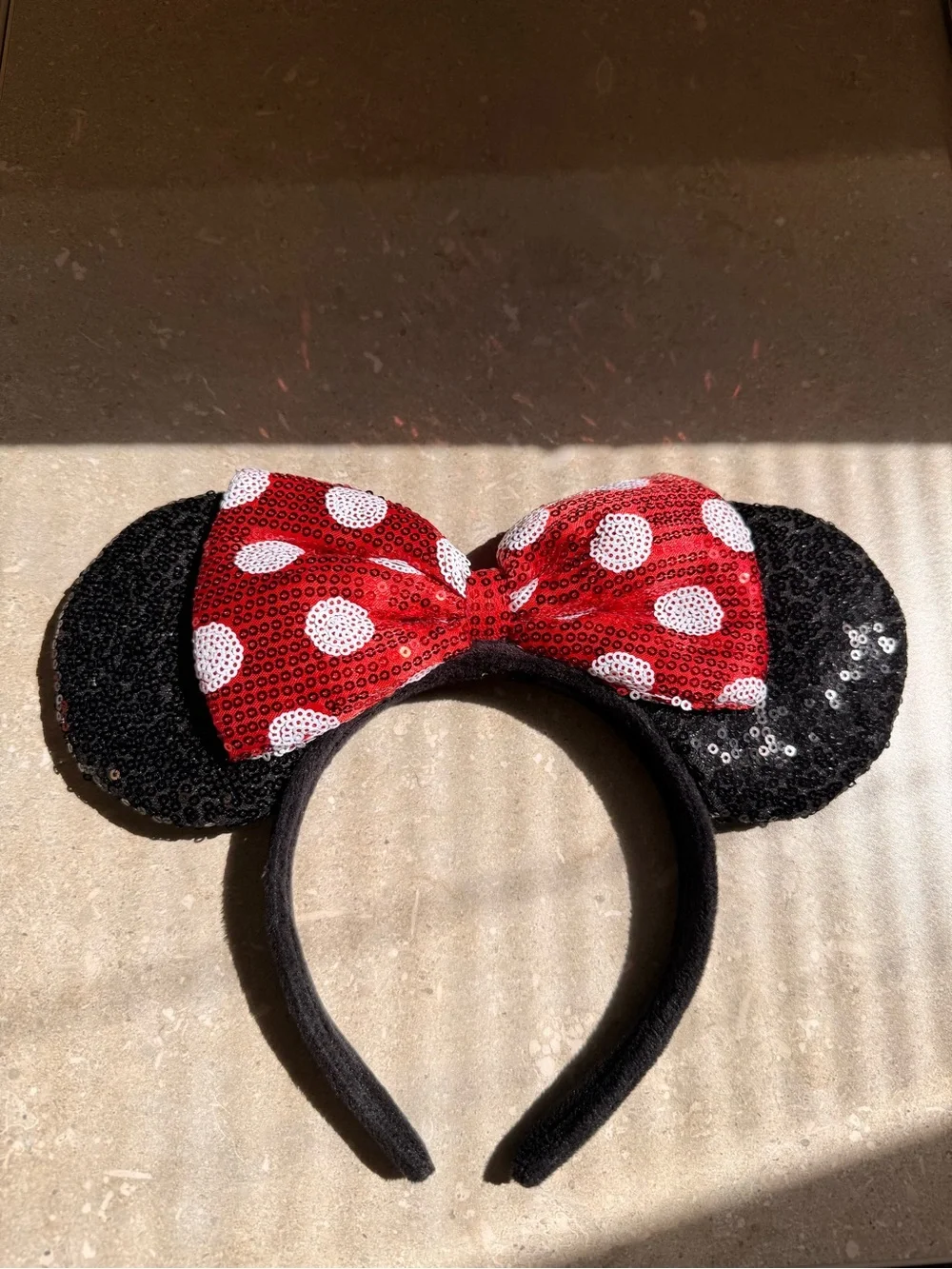 Disney Kids Black Sequin Minnie Ears Headband with Red Polka Dot Bow